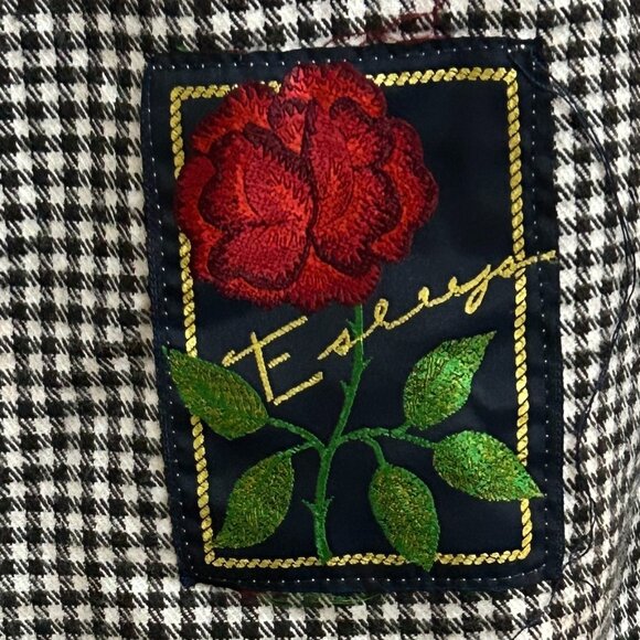 Esleep Gingham Button Top XL Black White Red Rose Patch - Picture 5 of 7